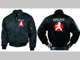 Karate - Sport and Philosophy čierna zimná letecká bunda BOMBER Winter Jacket s límcom, typ CWU z pevného materiálu s masívnym zipsom na zapínanie 100%nylón, čiastočne vodeodolná 